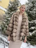 Короткая шуба из соболя с воротником-шалью 0