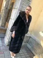 Шуба из норки и соболя с капюшоном 0