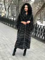 Шуба кокон из соболя с капюшоном 0