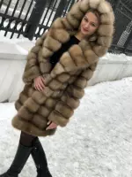 Шуба из лесной куницы с капюшоном 0